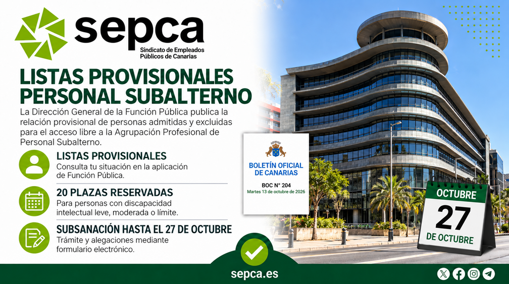 BOC 204 2026 Listas provisionales Personal Subalterno SEPCA